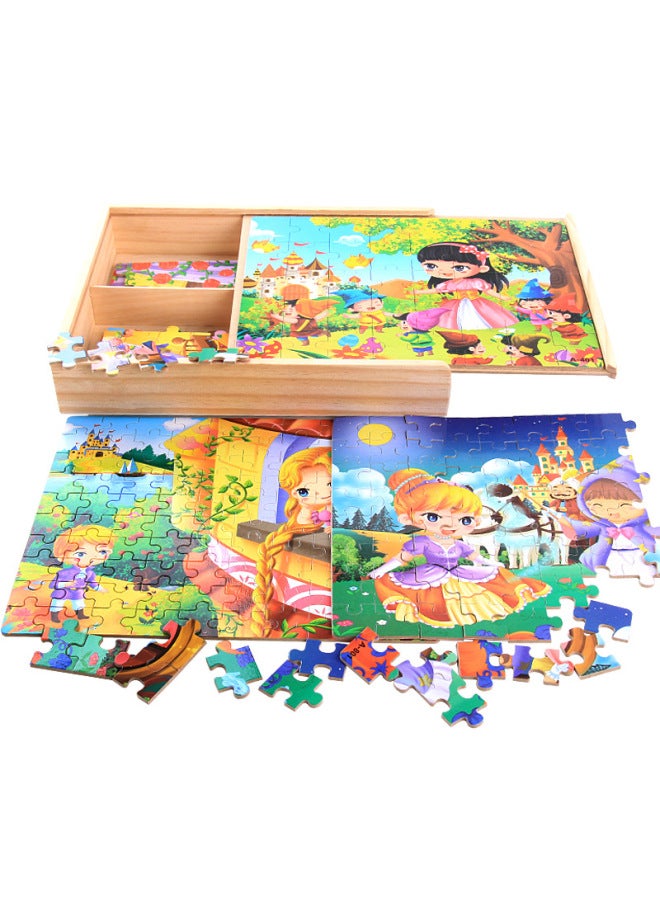 Wooden Cartoon 4 In 1 Wooden Boxed Puzzle Early Education Puzzle Children's Cartoon Characters Puzzle Toys Outlet-Color:Princess Money - Image 3